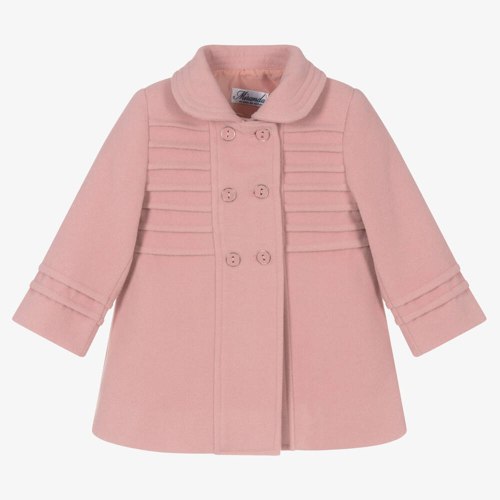 Miranda - Розовое двубортное пальто из фетра для девочек | Childrensalon