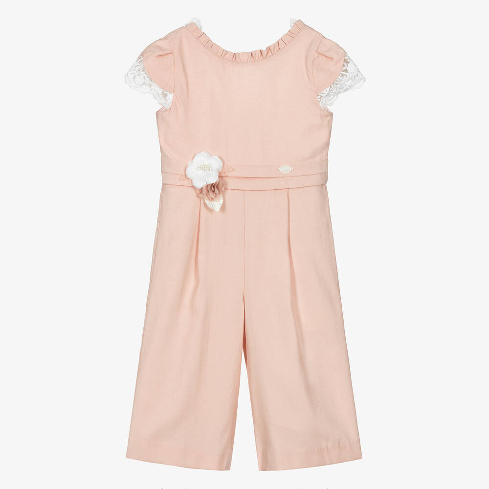 Miranda - Girls Pink Floral Brooch Jumpsuit | Childrensalon