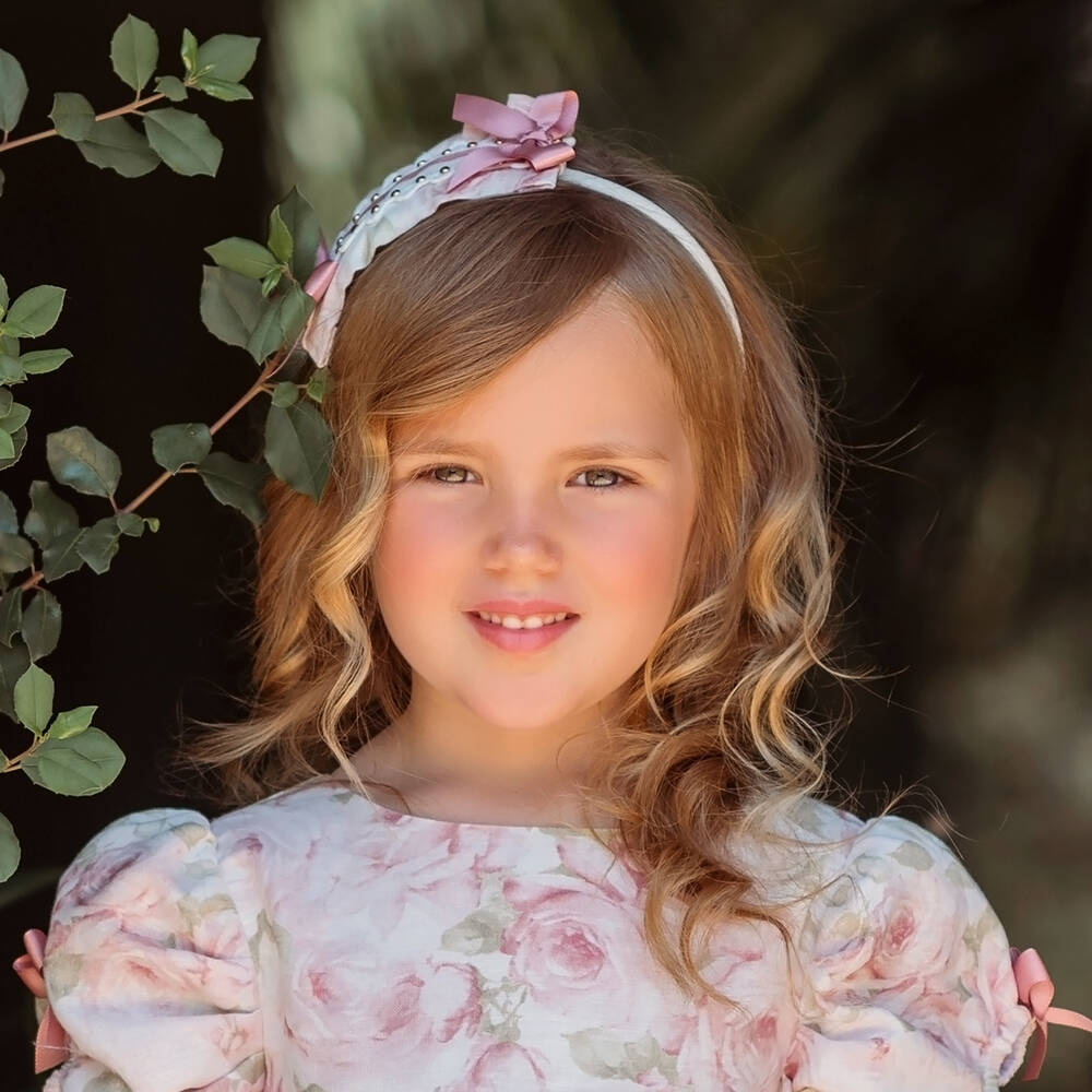 Miranda-Girls Pink Floral Patterned Hairband | Childrensalon Outlet