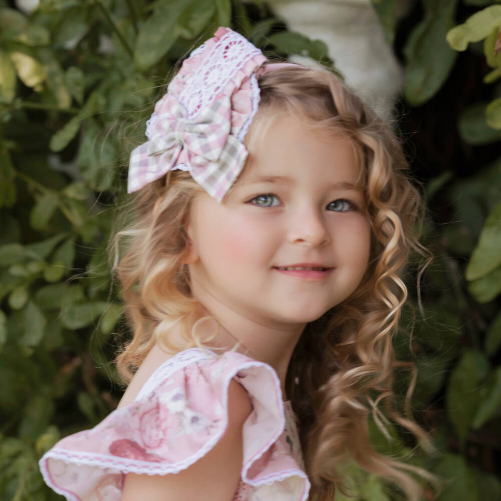 Miranda-طوق رأس وردي بنقشة المربعات للبنات | Childrensalon Outlet