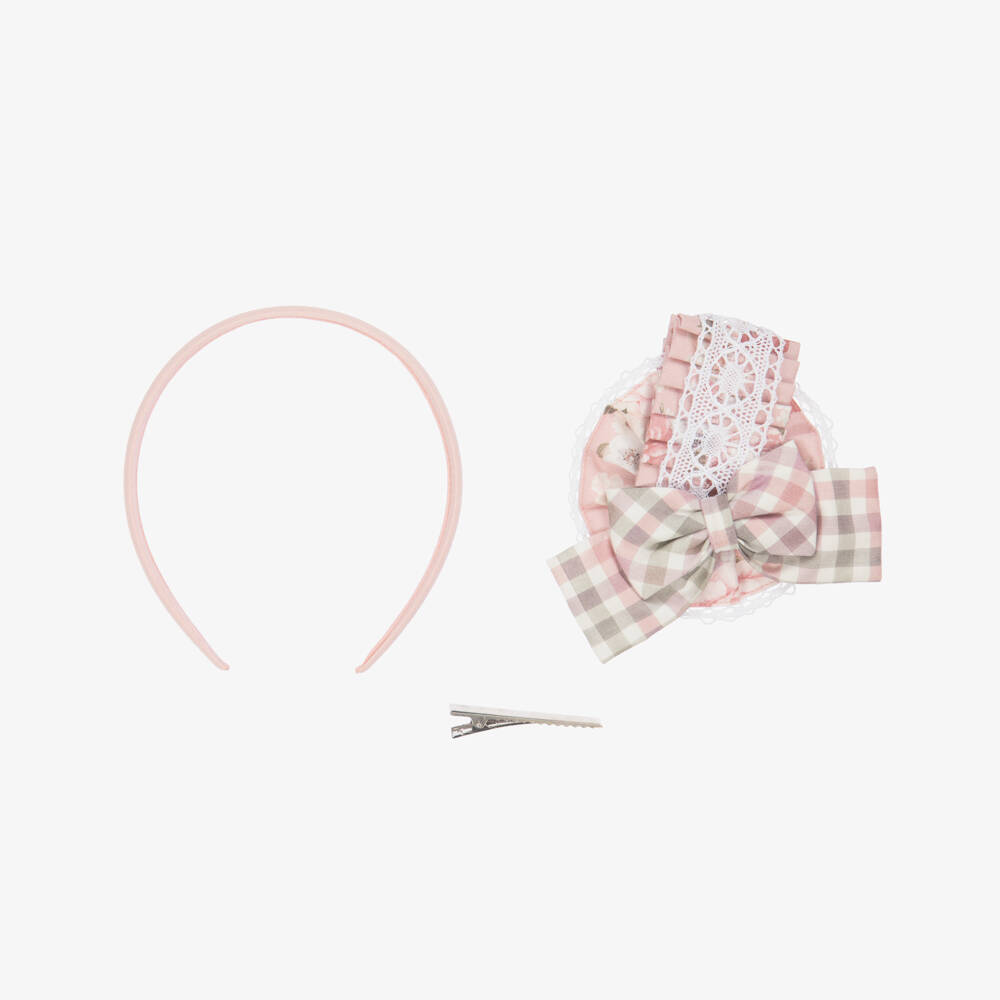 Miranda-طوق رأس وردي بنقشة المربعات للبنات | Childrensalon Outlet