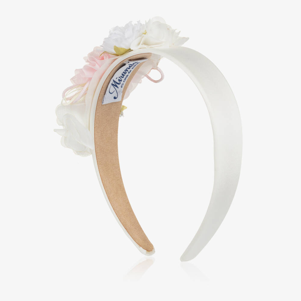 Miranda-طوق رأس مزهر باللونين الوردي والعاجي للبنات | Childrensalon Outlet