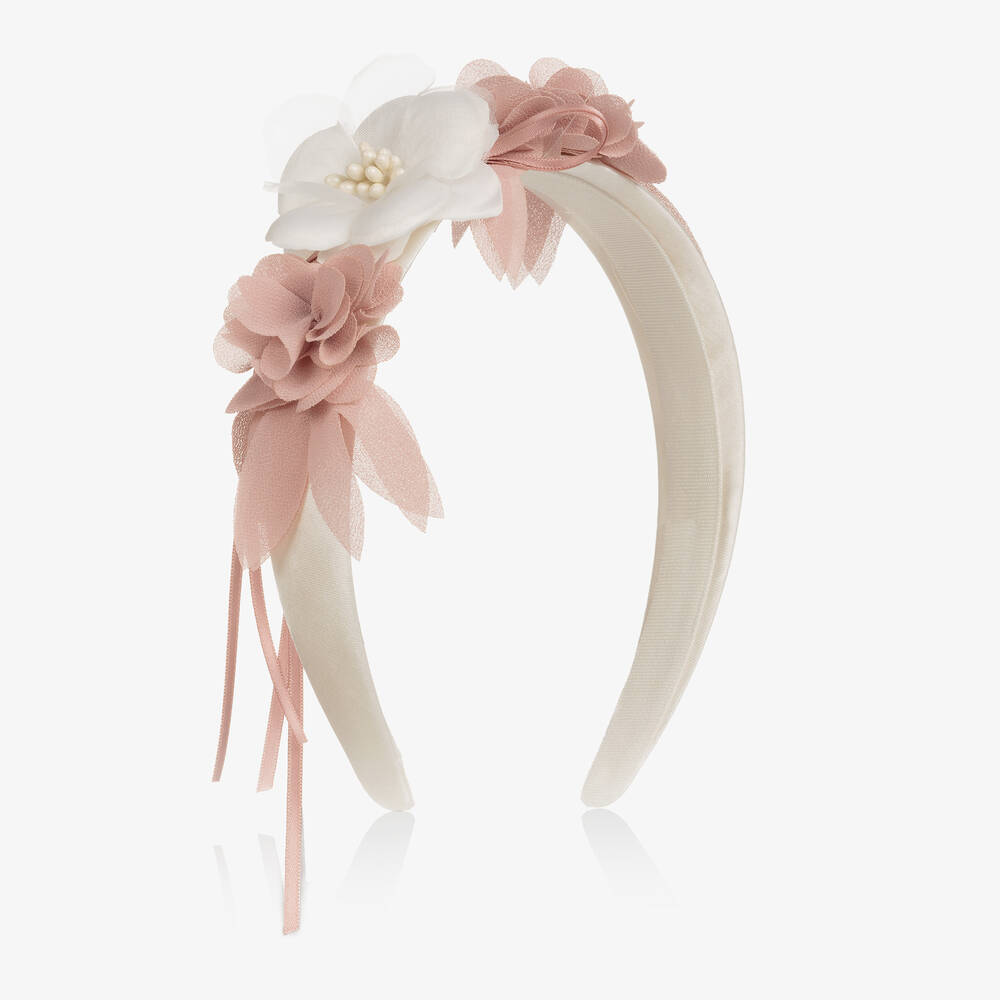 Miranda - Girls Pink & Ivory Floral Hairband | Childrensalon