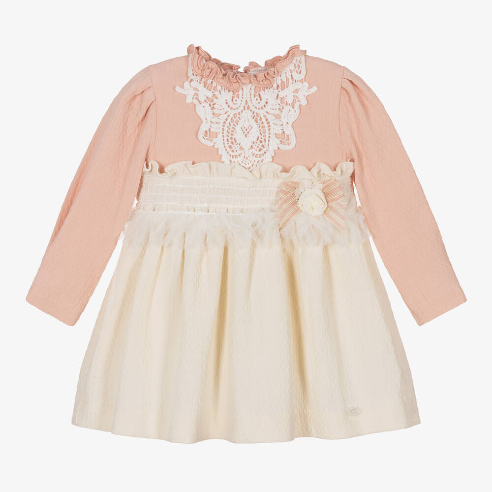 Miranda - Robe rose et ivoire en coton fille | Childrensalon