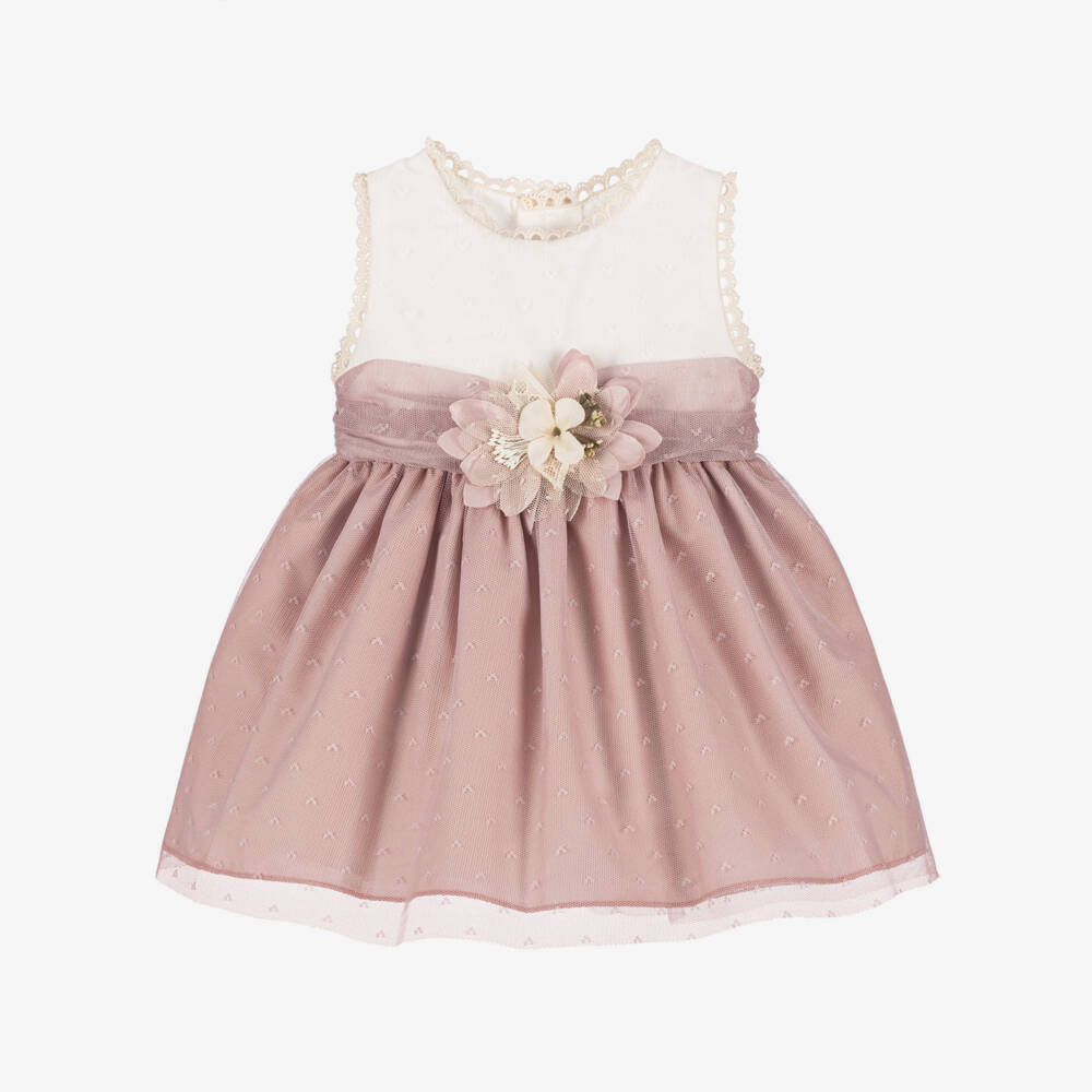 Miranda-Платье из кружева розовое и кремовое для девочек | Childrensalon Outlet