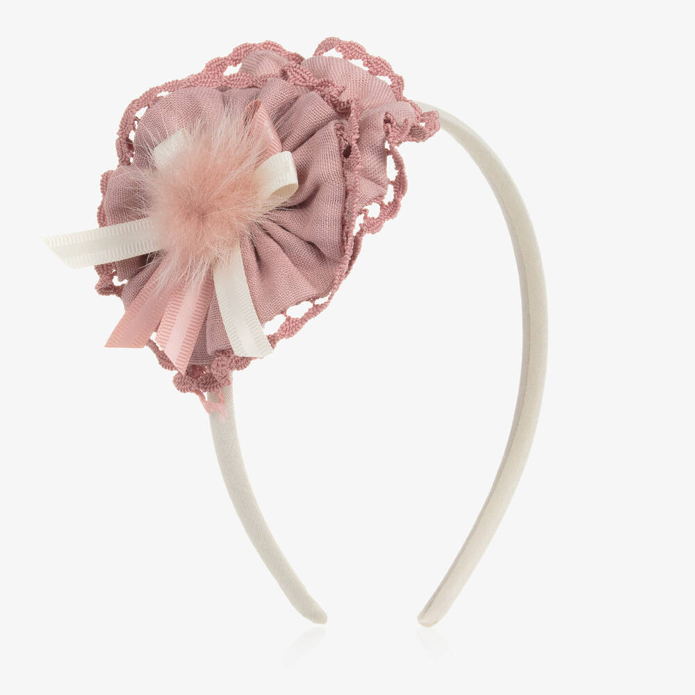 Miranda - Girls Pink & Ivory Pom-Pom Hairband | Childrensalon