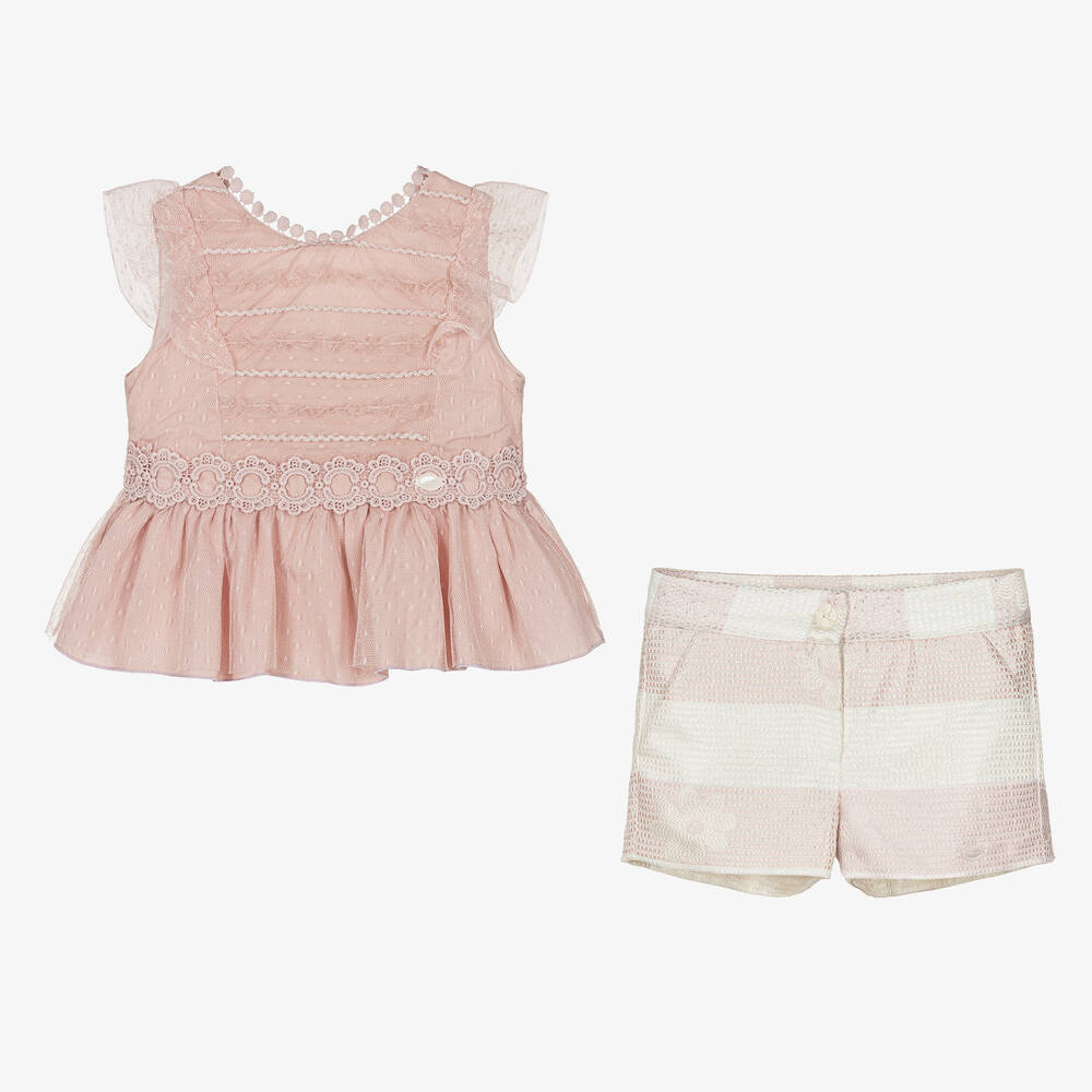 ميراندا-طقم شورت تول لون زهري وعاجي للبنات | Childrensalon Outlet