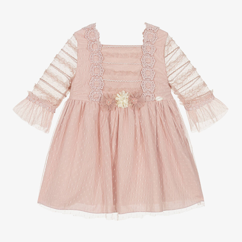 Miranda - Rosa Spitzenkleid mit Blumen | Childrensalon