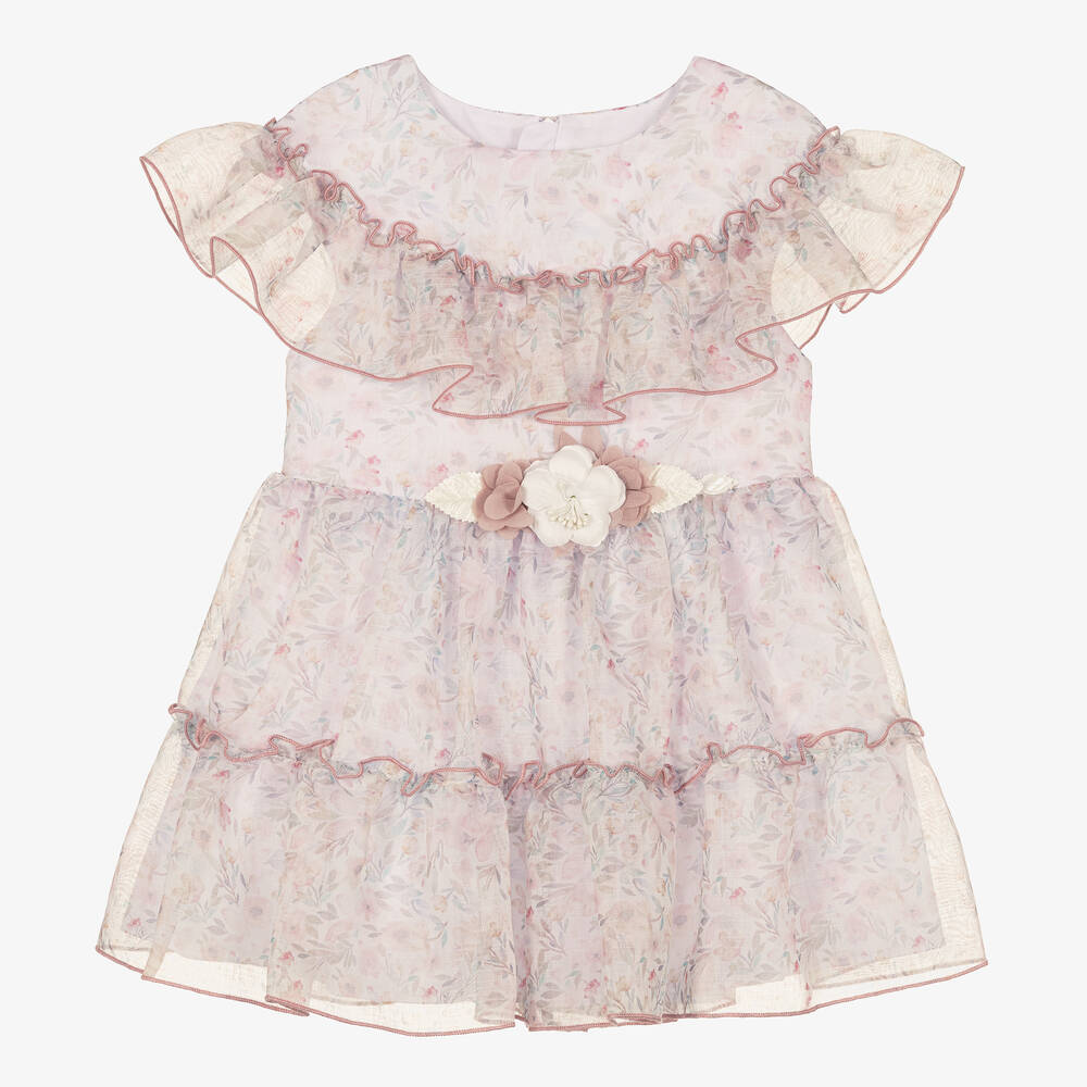 Miranda - Girls Pink Organza Ruffle Dress | Childrensalon