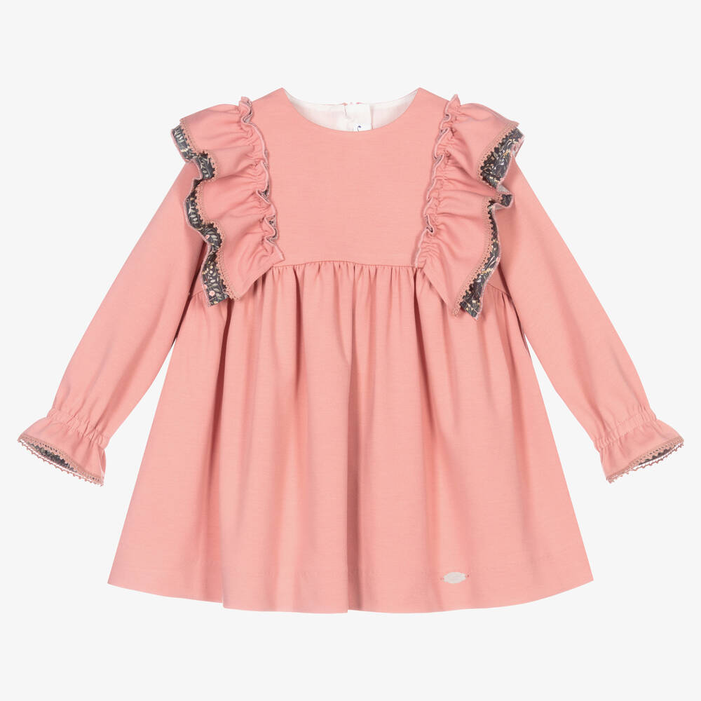 Miranda - Girls Pink Ruffle Jersey Dress | Childrensalon