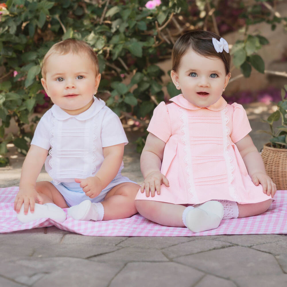 Miranda-Girls Pink Twill Frock with Lace | Childrensalon Outlet