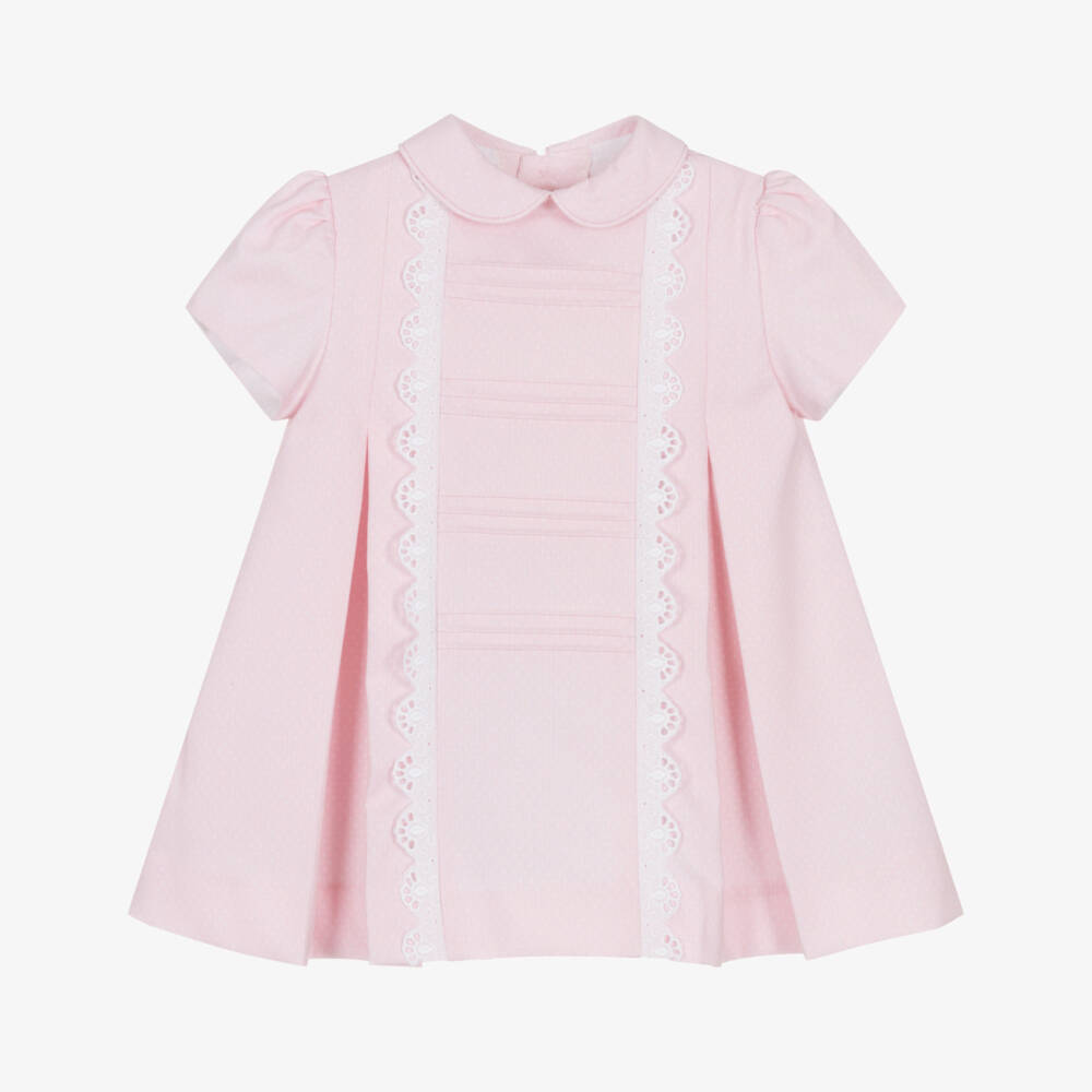 Miranda-Girls Pink Twill Frock with Lace | Childrensalon Outlet
