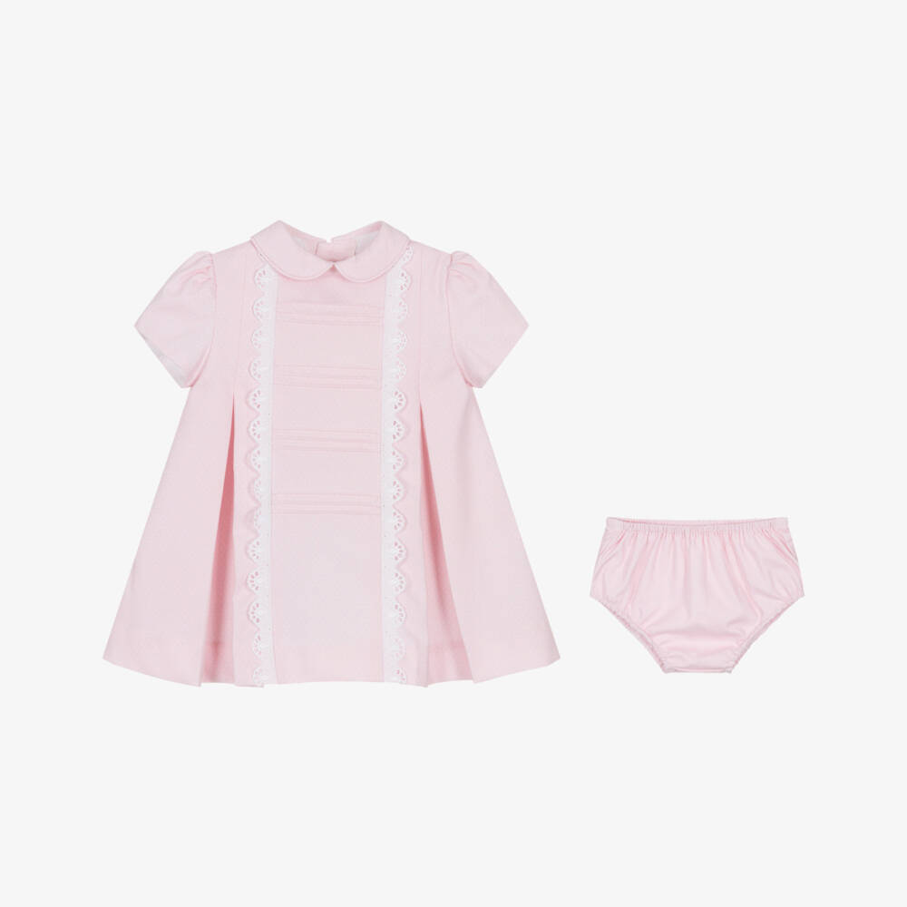 Miranda-Girls Pink Twill Frock with Lace | Childrensalon Outlet