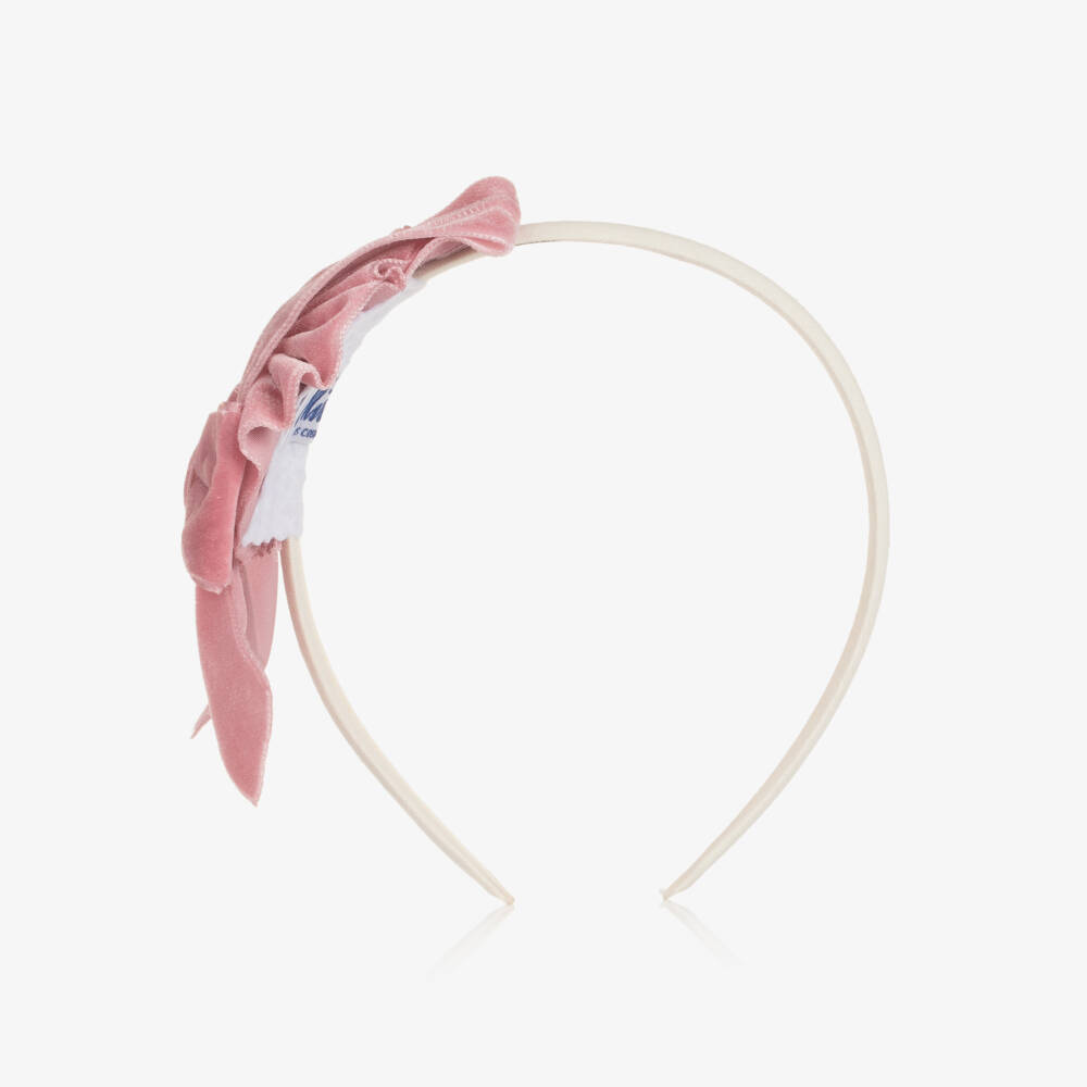 Miranda-Girls Pink Velvet Bow Hairband | Childrensalon Outlet