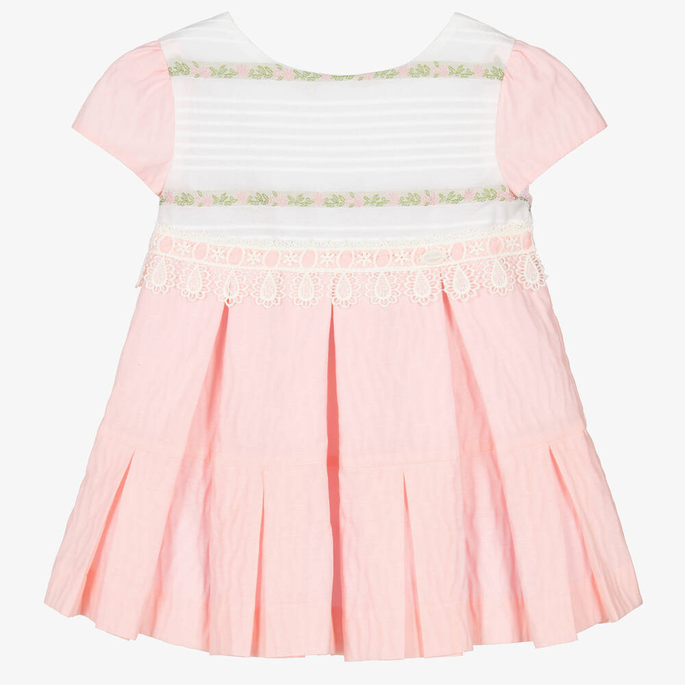 Miranda-Girls Pink & White Cotton Dress | Childrensalon Outlet