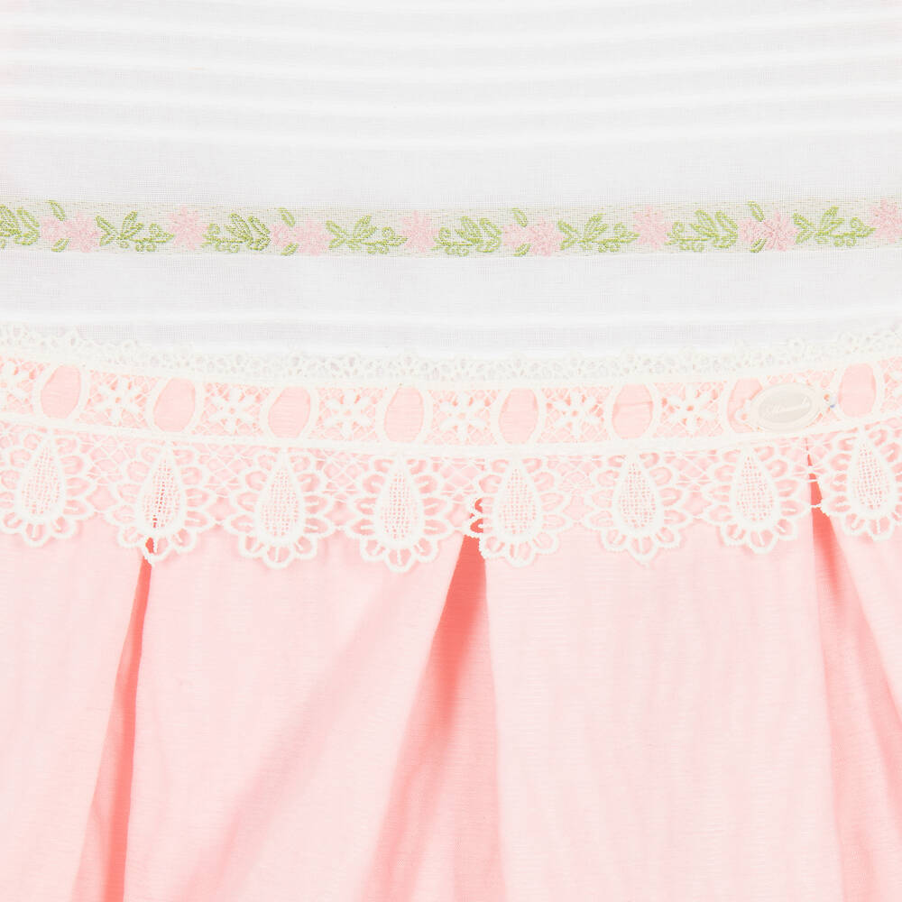 Miranda-Girls Pink & White Cotton Dress | Childrensalon Outlet