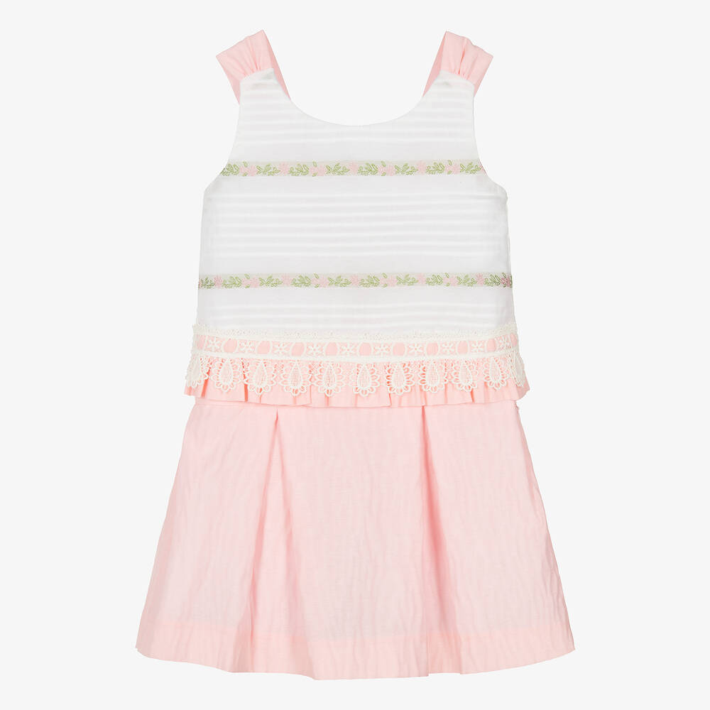 Miranda-Girls Pink & White Cotton Skirt Set | Childrensalon Outlet