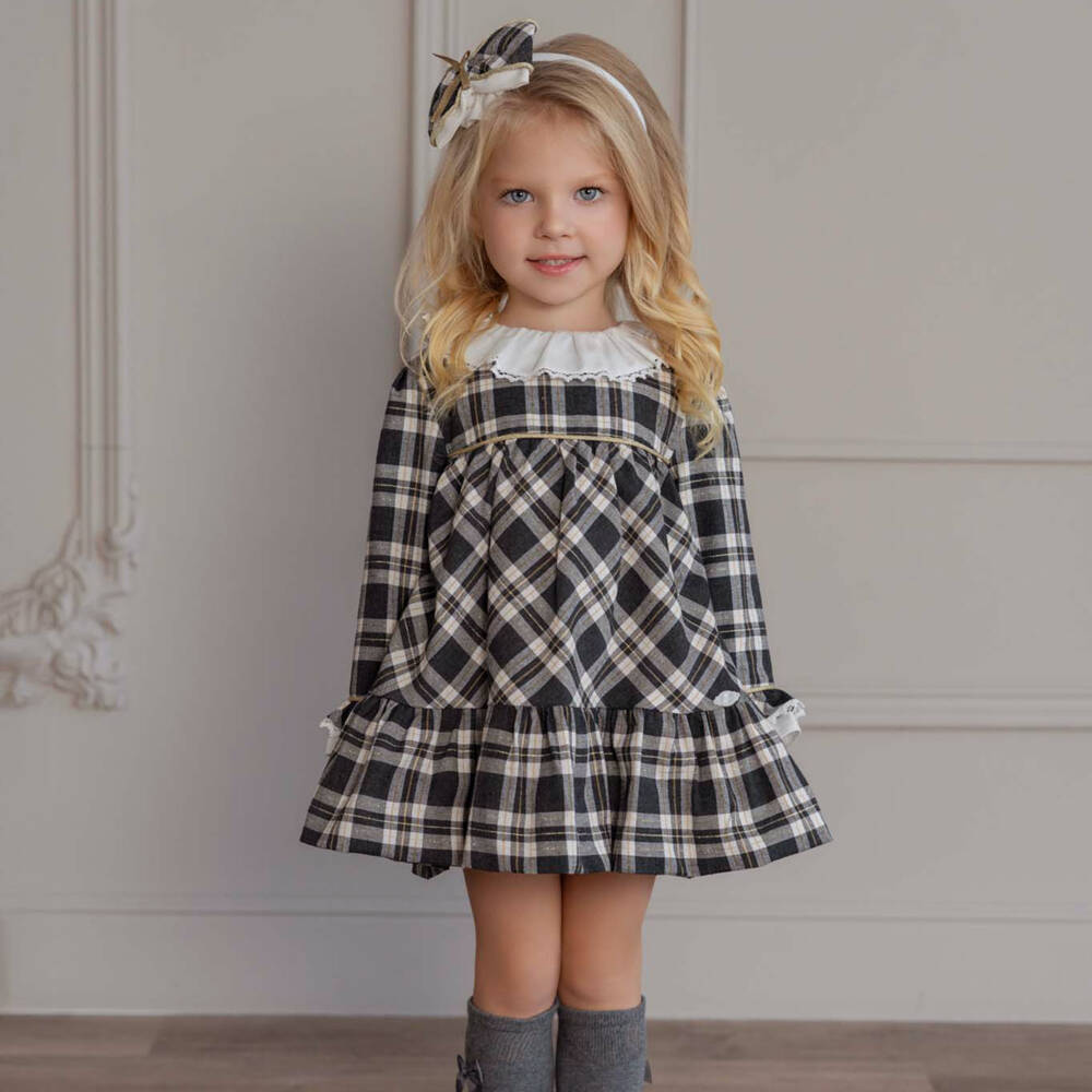 Miranda-Платье в клетку с оборчатым воротником для девочек | Childrensalon Outlet