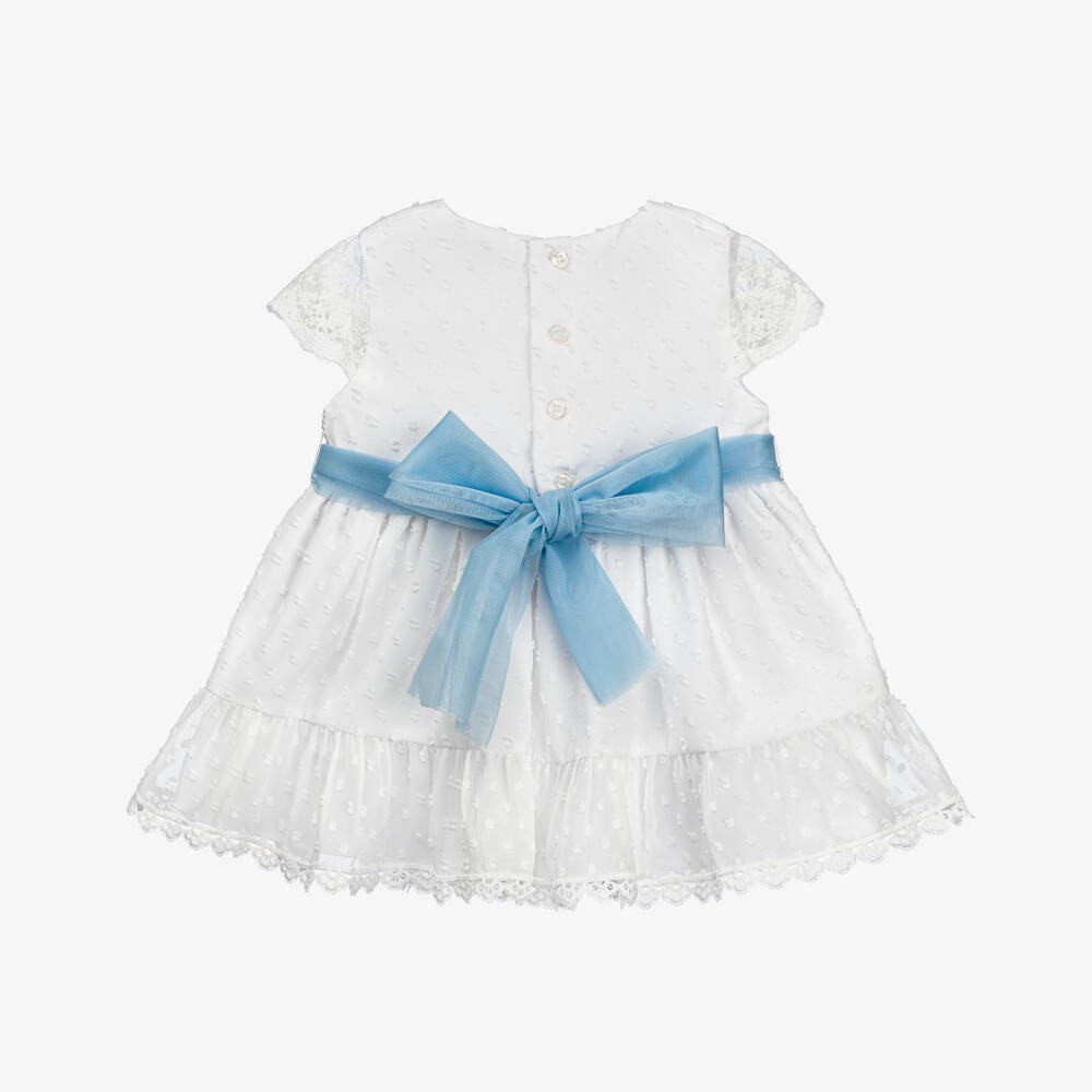 Miranda-Girls Plumeti & Lace White Dress | Childrensalon Outlet