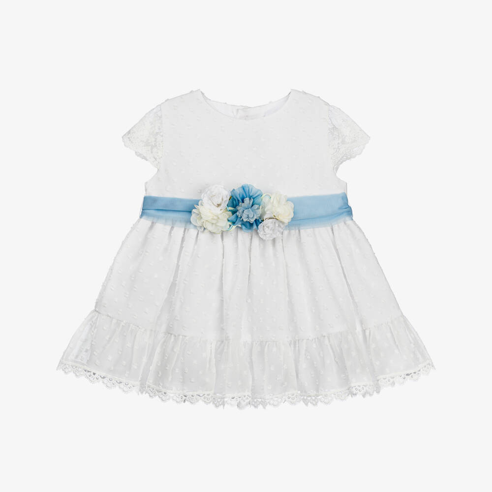 Miranda-Girls Plumeti & Lace White Dress | Childrensalon Outlet