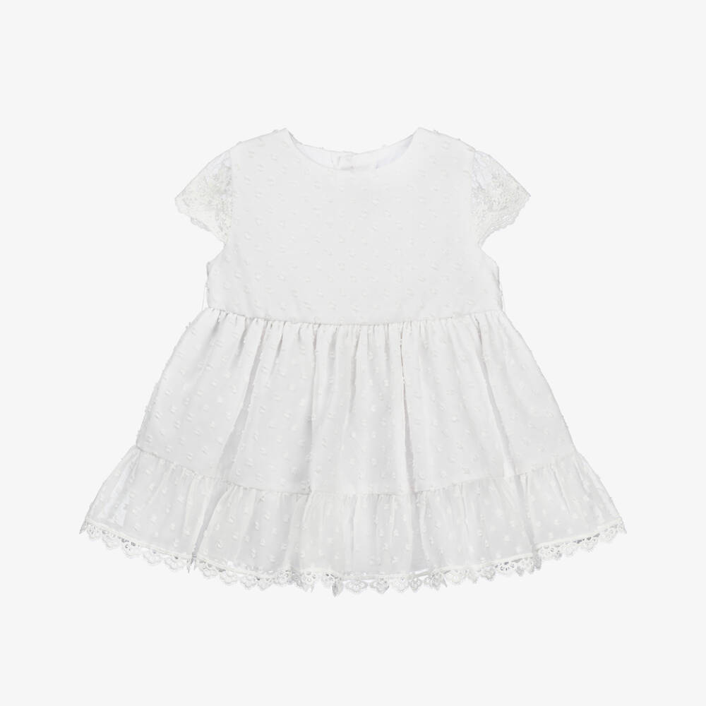 Miranda-Girls Plumeti & Lace White Dress | Childrensalon Outlet
