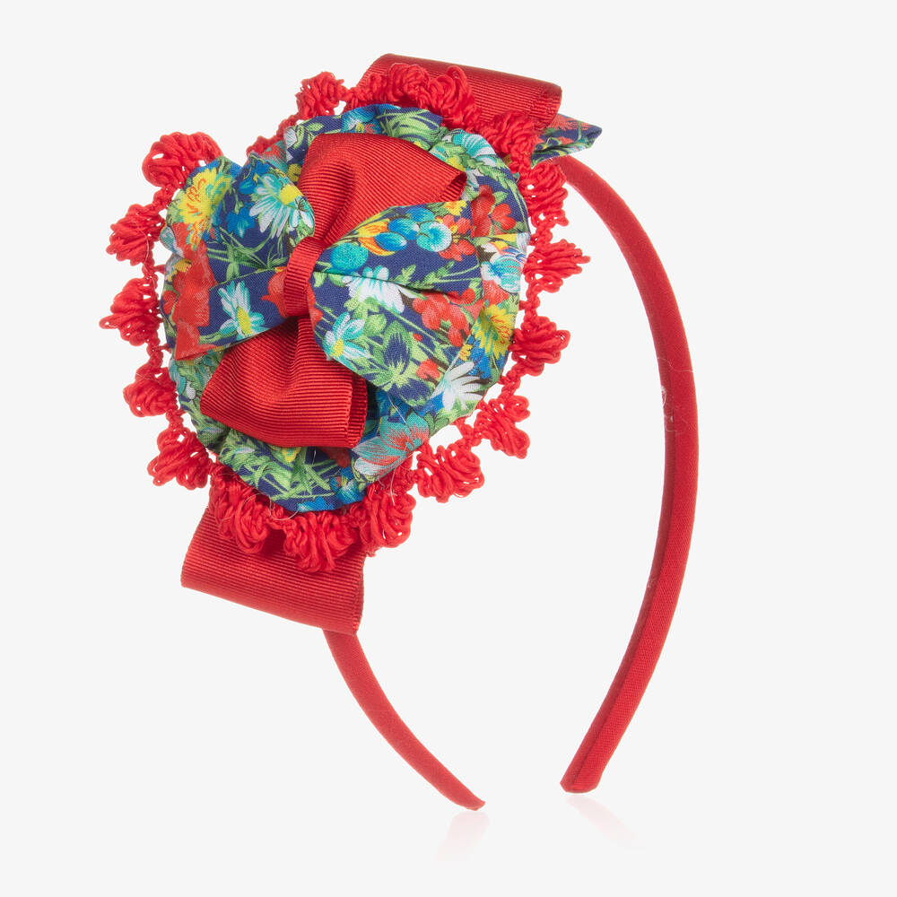 Miranda - Girls Red & Blue Floral Hairband | Childrensalon