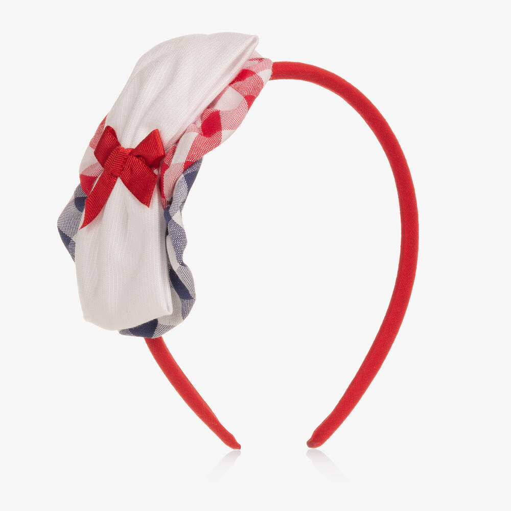 Miranda - Girls Red & Blue Gingham Hairband | Childrensalon