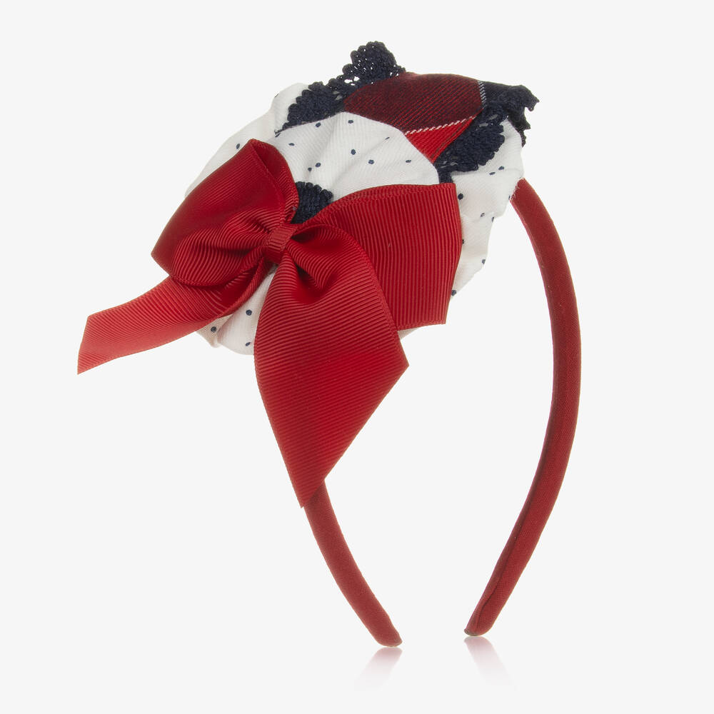 Miranda - Girls Red Bow Rosette Hairband | Childrensalon