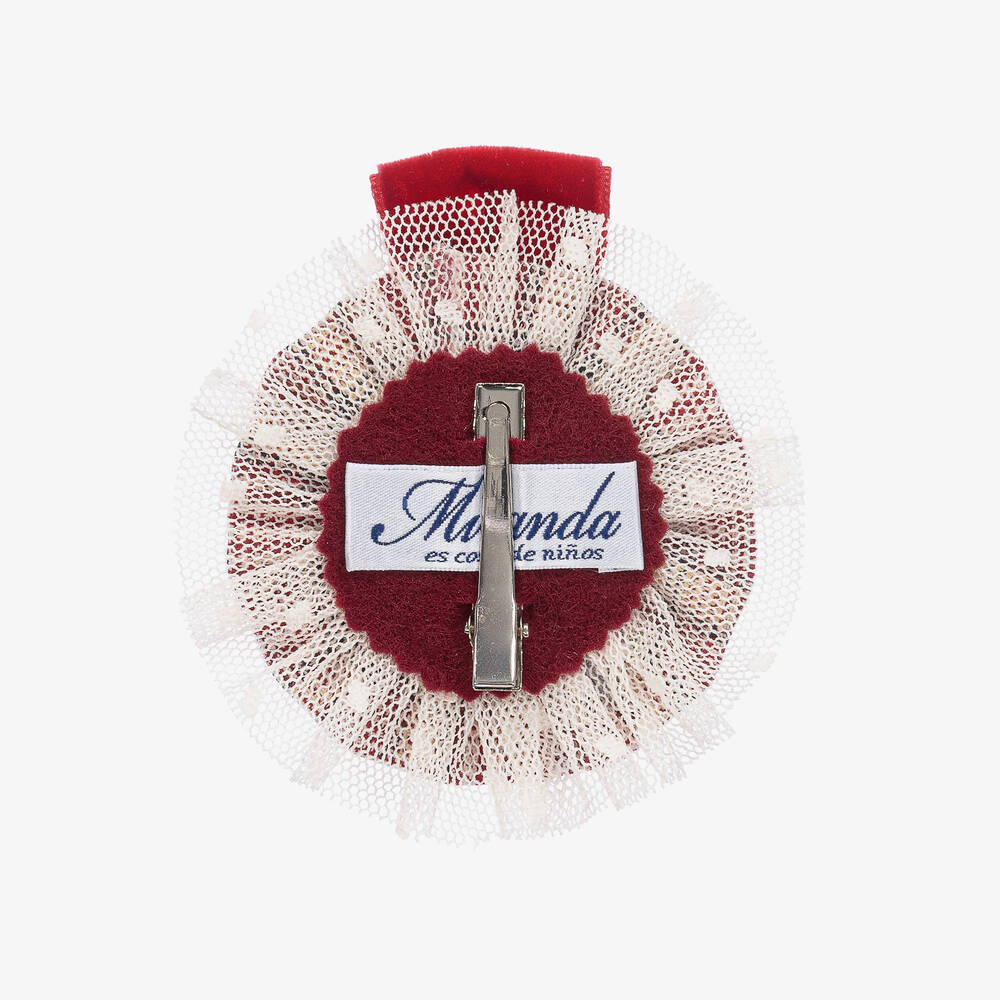 Miranda-Girls Red Checked Rosette Hair Clip (10 cm) | Childrensalon Outlet