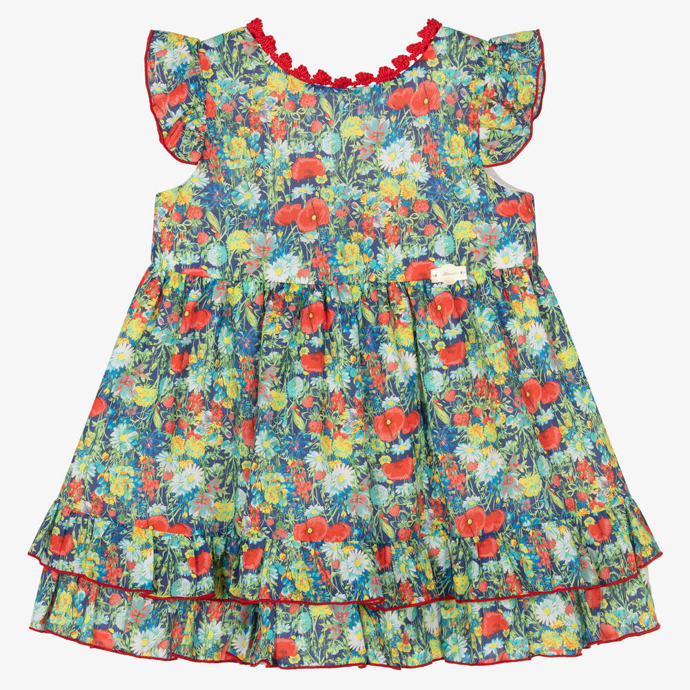 Miranda - Girls Red Cotton Floral Dress | Childrensalon