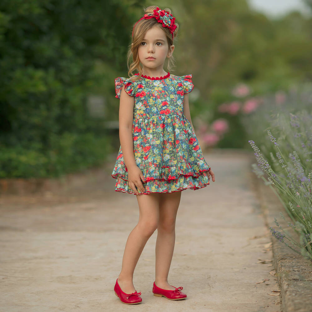 Miranda-Girls Red Cotton Floral Dress | Childrensalon Outlet