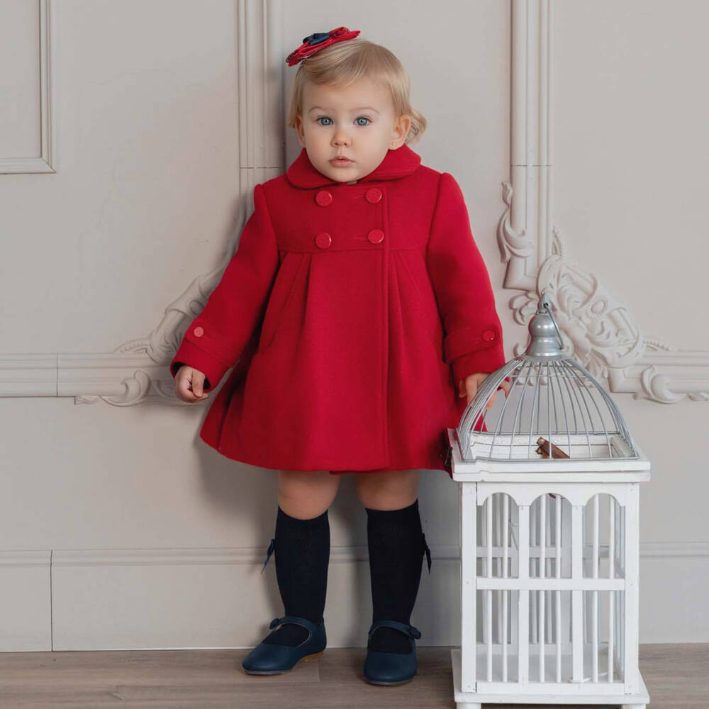 Miranda-Классическое красное шерстяное пальто для девочек | Childrensalon Outlet