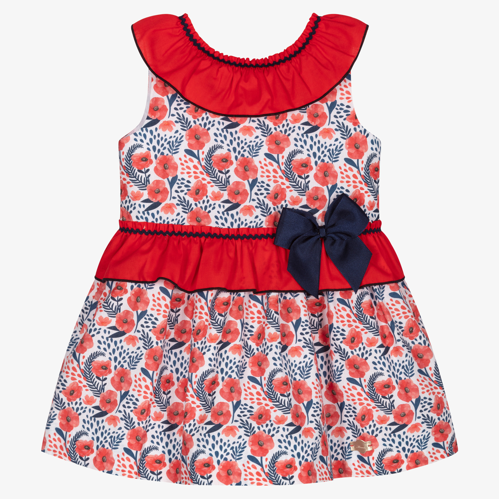 Miranda - Girls Red Floral Cotton Dress | Childrensalon