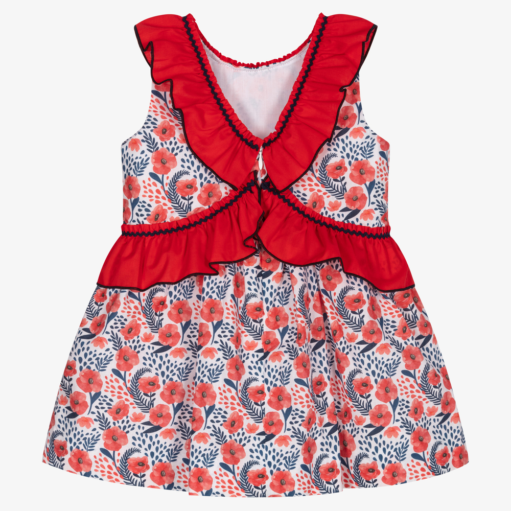 Miranda-Красное хлопковое платье в цветочек для девочек | Childrensalon Outlet