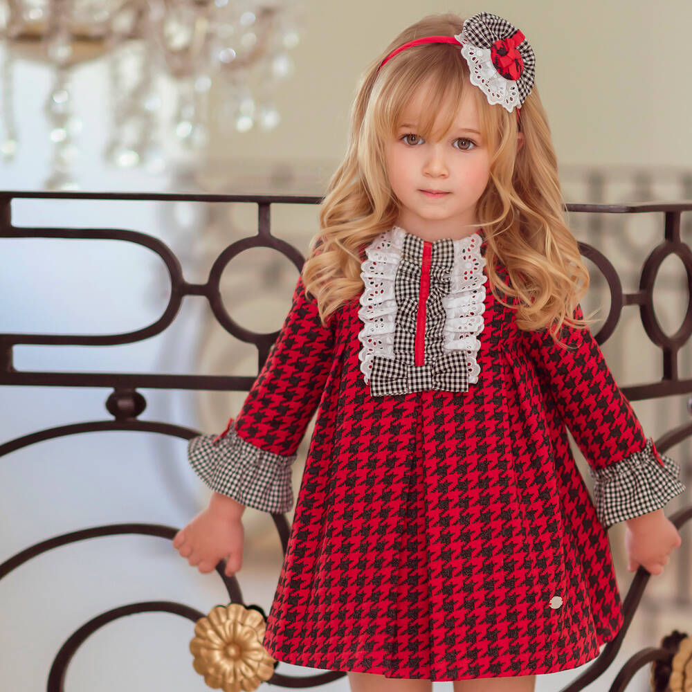 Miranda-Красное платье в гусиную лапку для девочек | Childrensalon Outlet