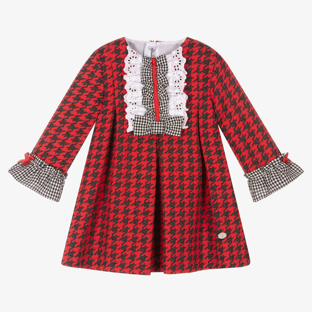 Miranda - Rotes Kleid mit Hahnentrittmuster (M) | Childrensalon