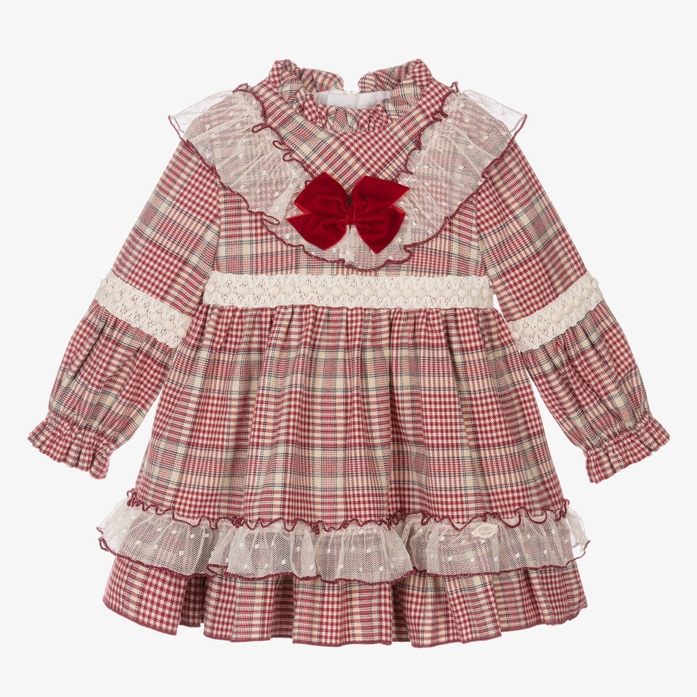 Miranda - Girls Red & Ivory Checked Dress | Childrensalon
