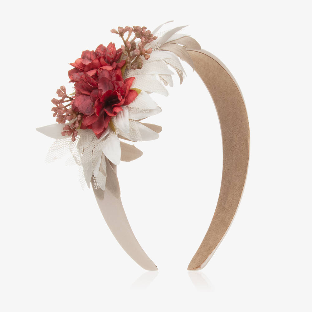Miranda-Girls Red & Ivory Floral Hairband | Childrensalon Outlet