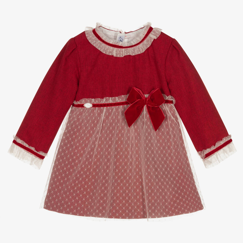 Miranda-فستان تول لون أحمر وعاجي | Childrensalon Outlet