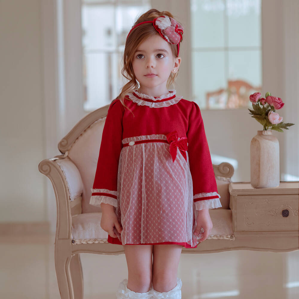Miranda-Girls Red & Ivory Tulle Dress | Childrensalon Outlet