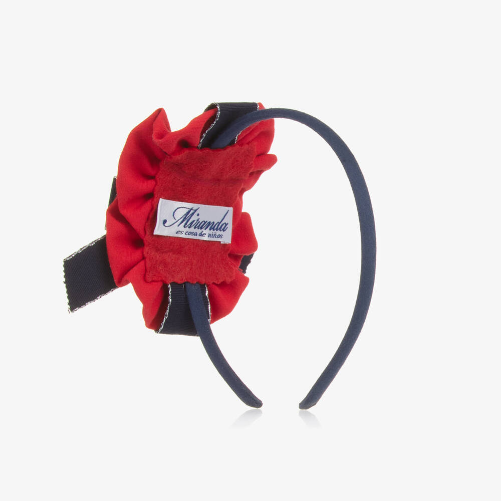 Miranda-Girls Red & Navy Blue Bow Hairband | Childrensalon Outlet