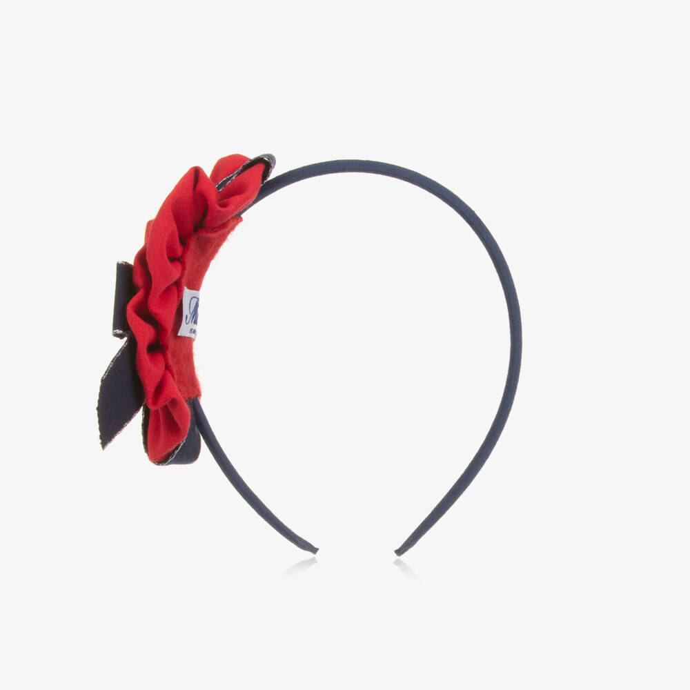 Miranda-Girls Red & Navy Blue Bow Hairband | Childrensalon Outlet
