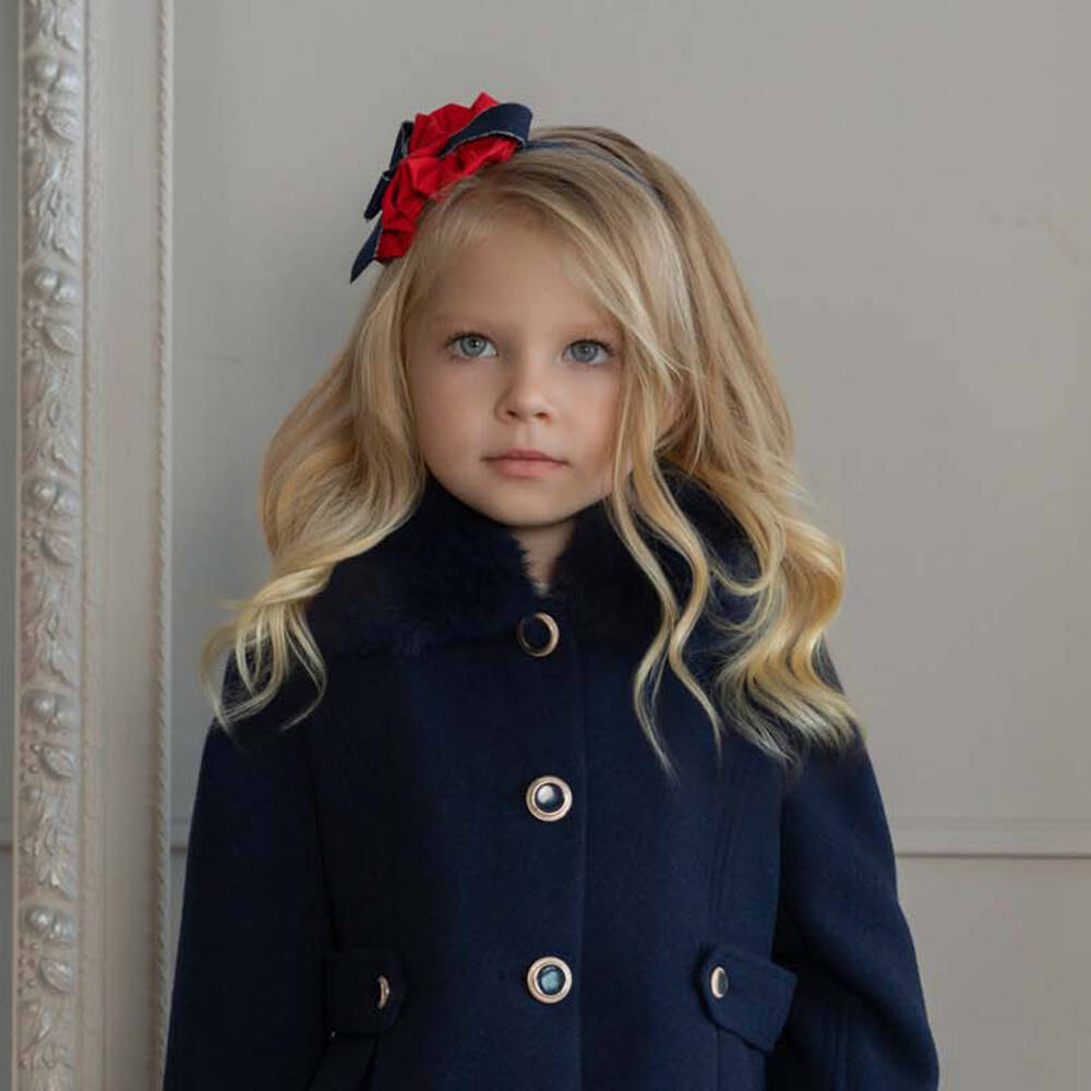 Miranda-Girls Red & Navy Blue Bow Hairband | Childrensalon Outlet
