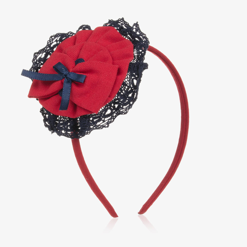 Miranda - Girls Red & Navy Blue Rosette Hairband | Childrensalon