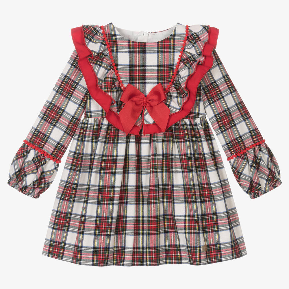 Miranda - Girls Red Tartan Bow Dress | Childrensalon