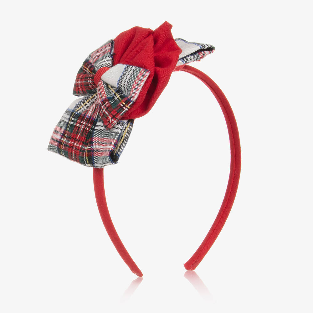 Miranda - Girls Red Tartan Bow Hairband | Childrensalon