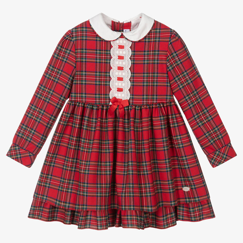 Miranda - Girls Red Tartan Dress | Childrensalon