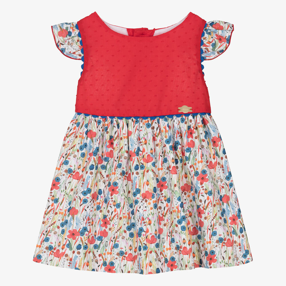Miranda-Girls Red & White Cotton Floral Dress | Childrensalon Outlet