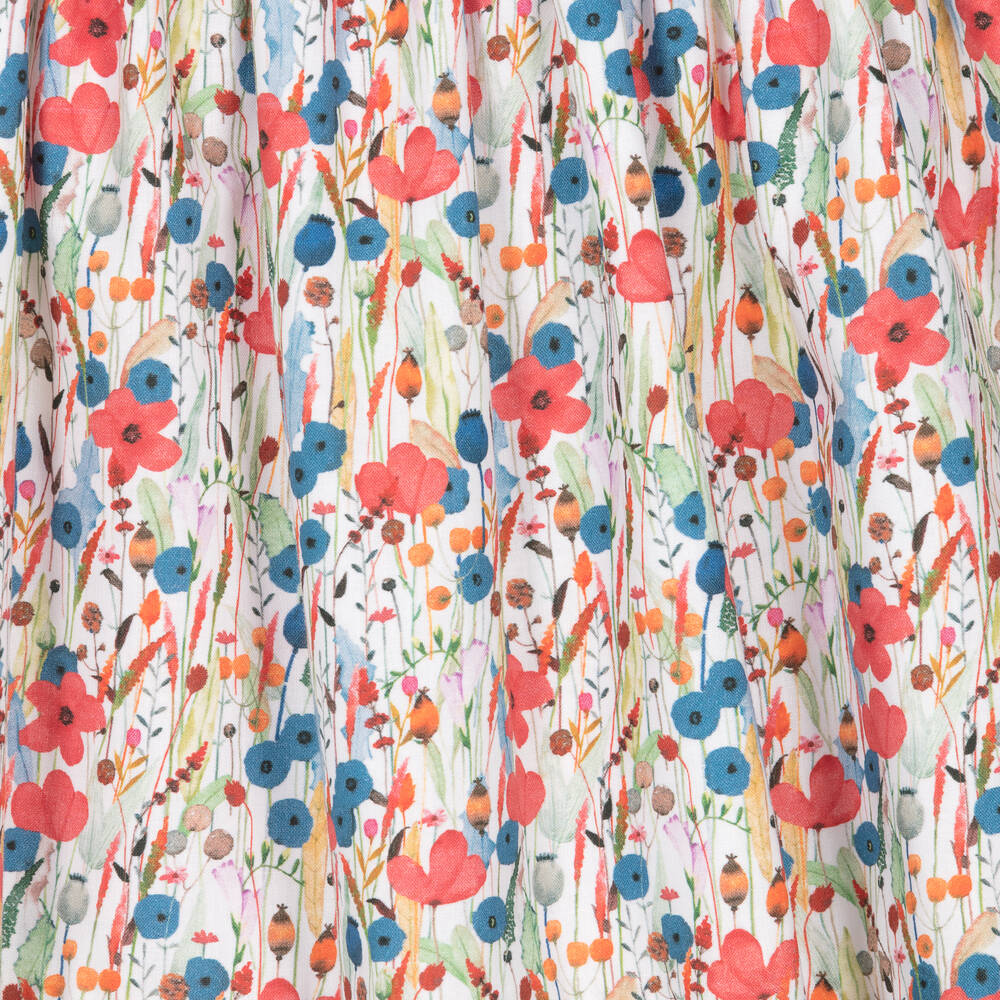 ميراندا-فستان قطن لون أبيض وأحمر بطبعة ورود | Childrensalon Outlet