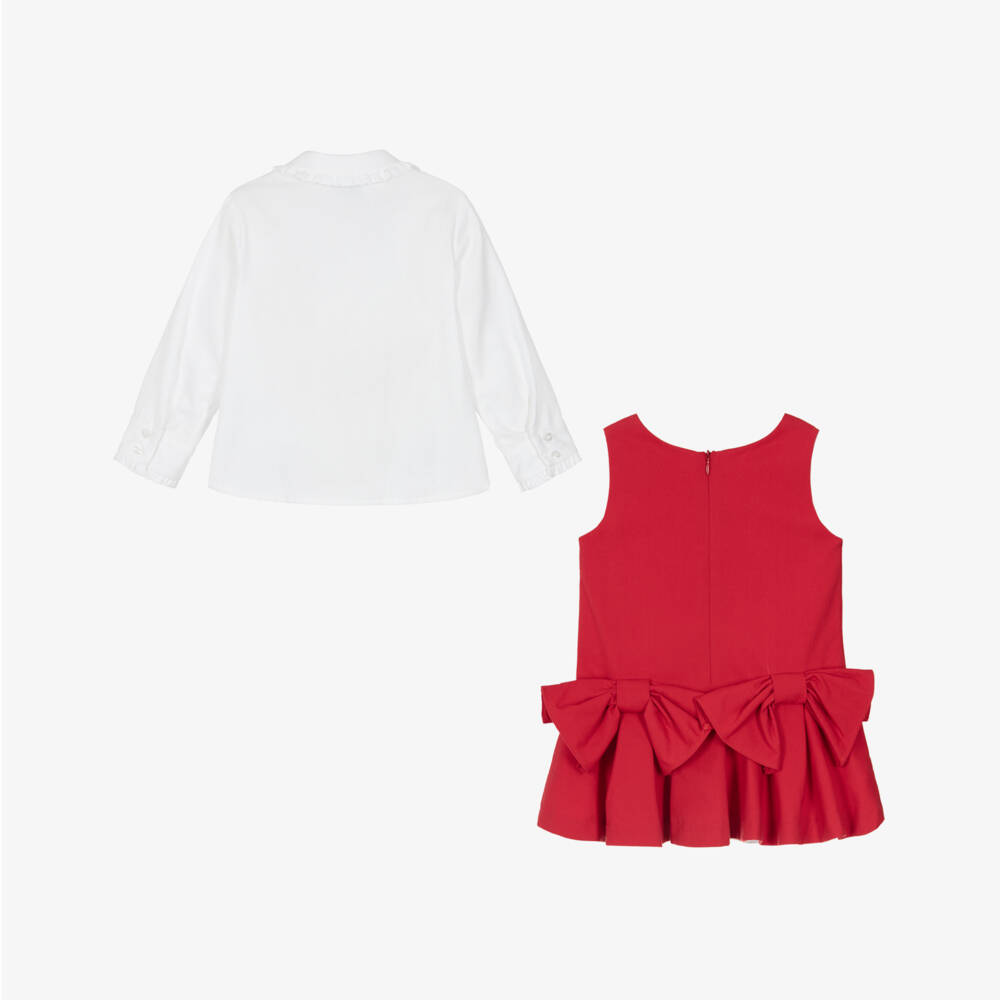 Miranda-Girls Red & White Cotton Pinafore Dress Set | Childrensalon Outlet
